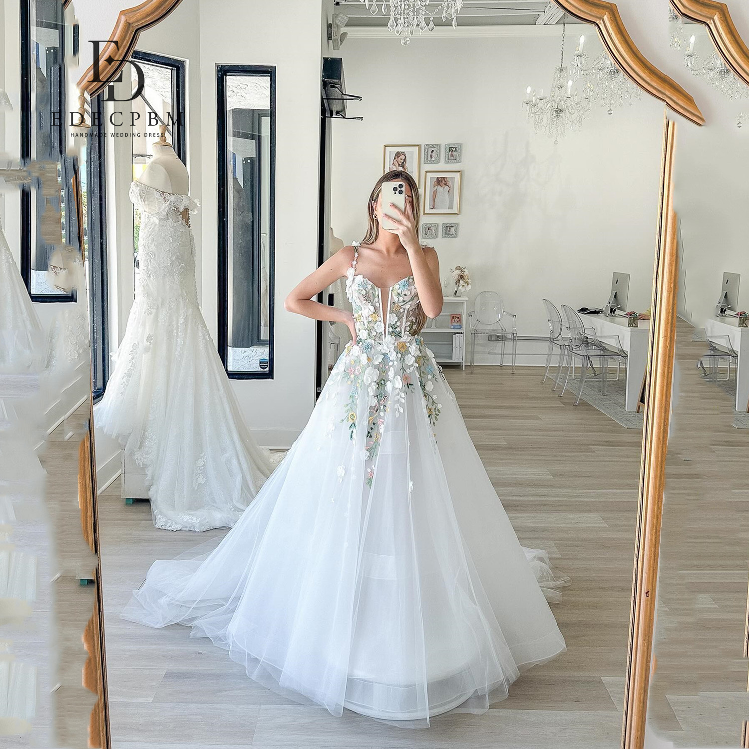 EDECPBM Hand-made Embroidery Elegant Prom Dresses 2024 Women Party Customized Dresses for Special Occasions 3D Flowers A-line