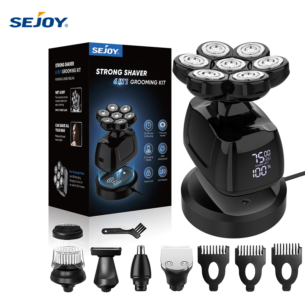 SEJOY 多機能 7D ヘッドシェーバー ハゲ男性用 6-in-1 電気かみそり 鼻毛トリマー付き 防水 メンズ グルーミングキット