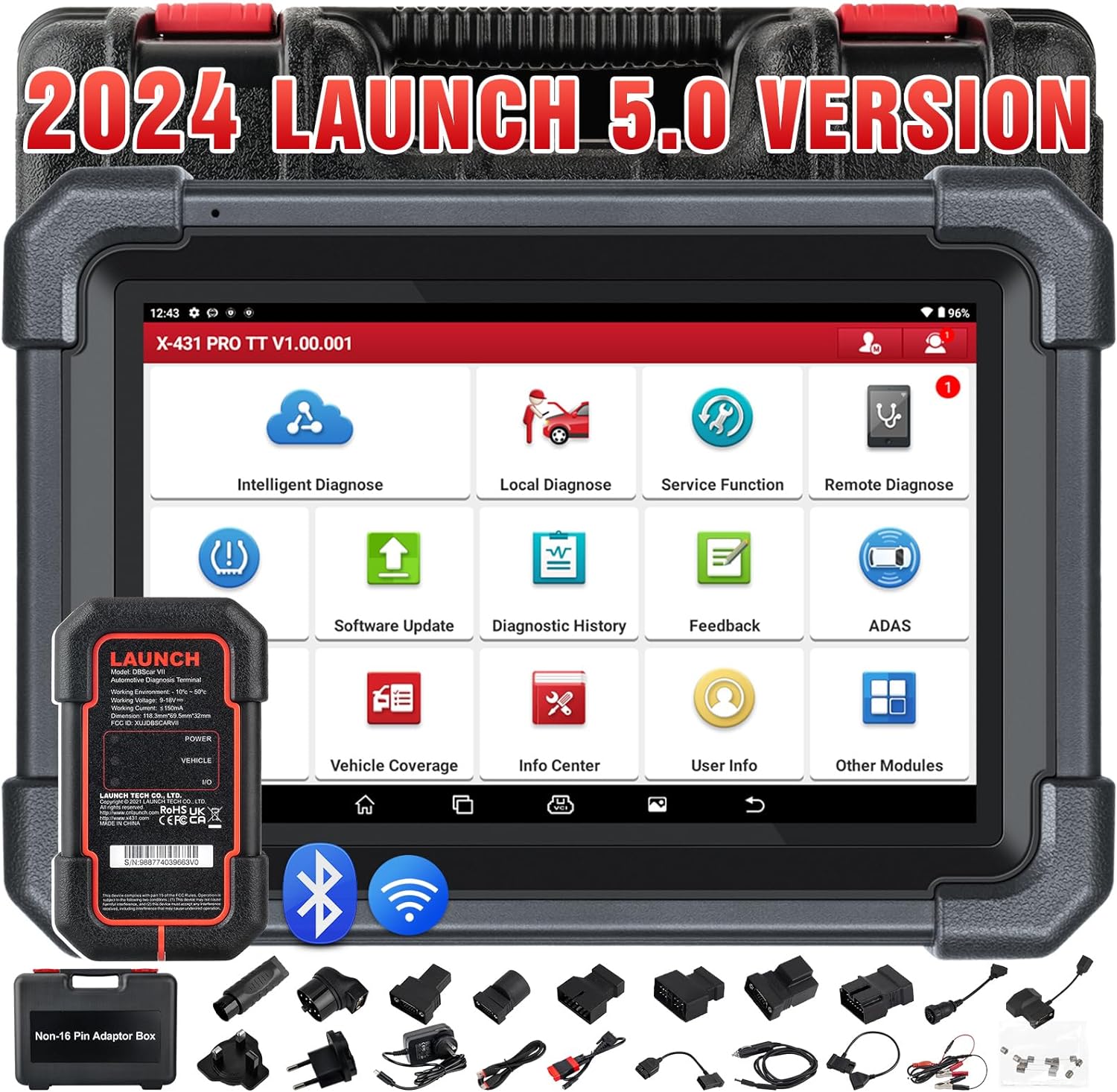 LAUNCH X431 PRO TT 双方向スキャンツール、DBSCar VII コネクタ付き、すべての車の 37 リセット、ECU オンラインコーディング、CANFD キー IMMO、