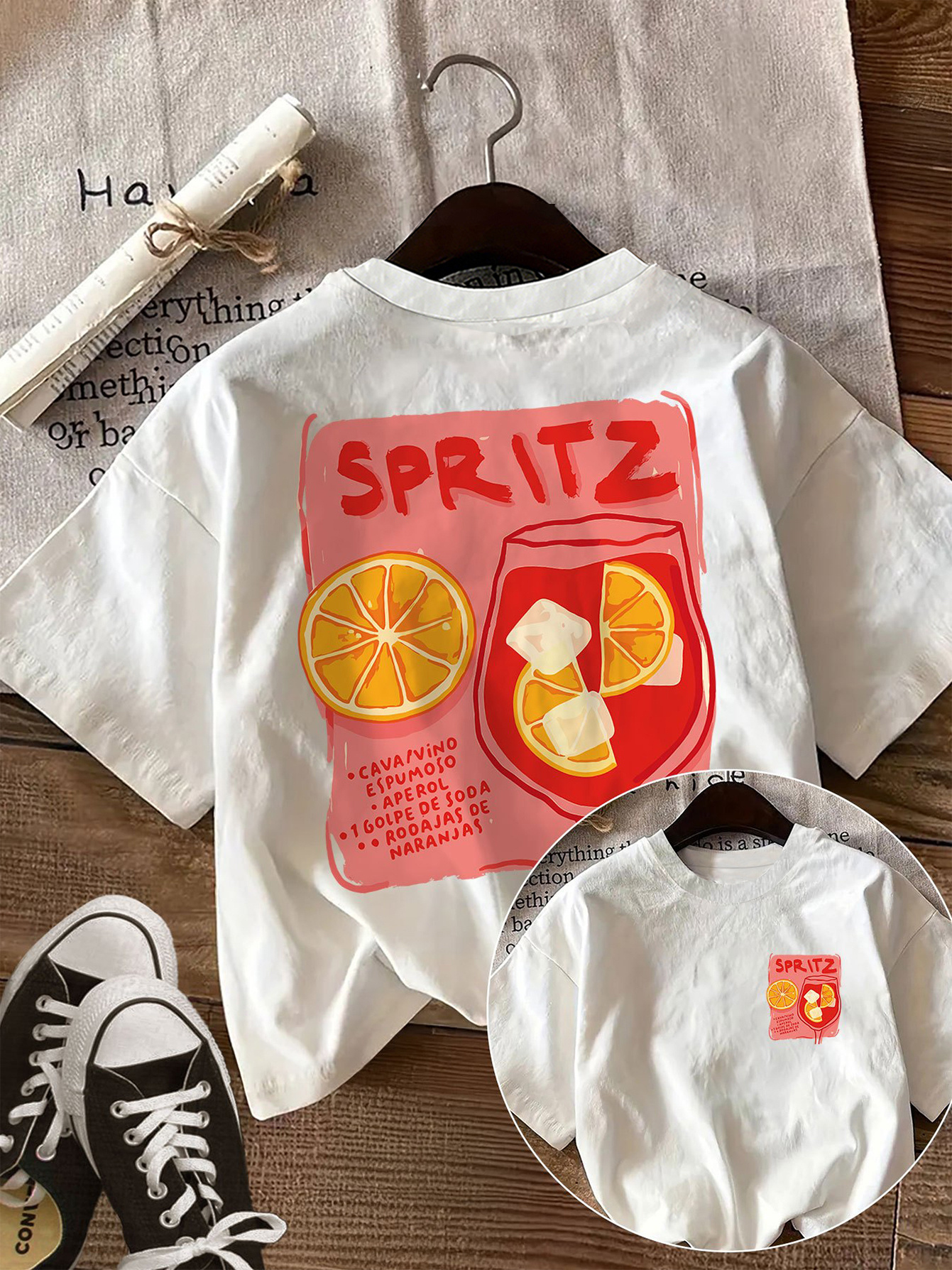 Aperol Spritz レシピグラフィック Tシャツ母娘マッチング Tシャツ夏オレンジカクテル原宿白トップス女性