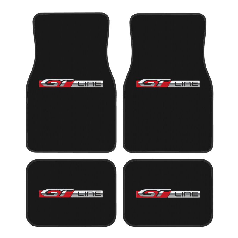 GT Line カーフロアマット 4 個 ユニバーサル フロントおよびリアフットマット 滑り止めゴム裏地付き 自動車アクセサリー装飾 全天候型