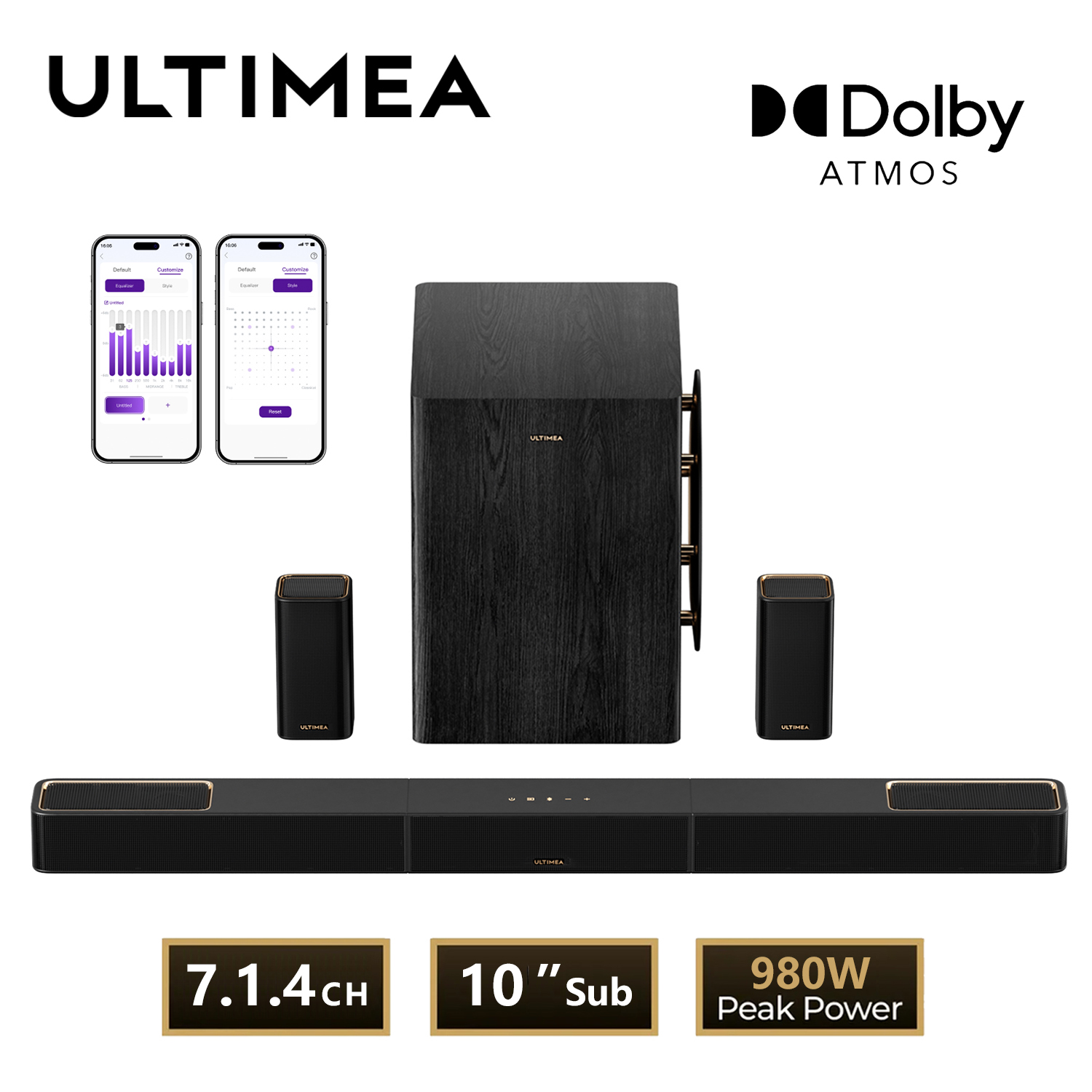 ULTIMEA 980W 7.1.4 サウンドバー (ドルビーアトモス搭載)