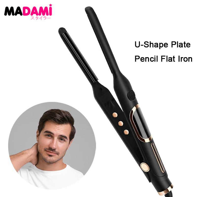 プロのヘアカーラー 0.4 インチ U 字型プレート鉛筆フラットアイロンショートヘアピクシーカットひげスタイリングツールデュアル電圧