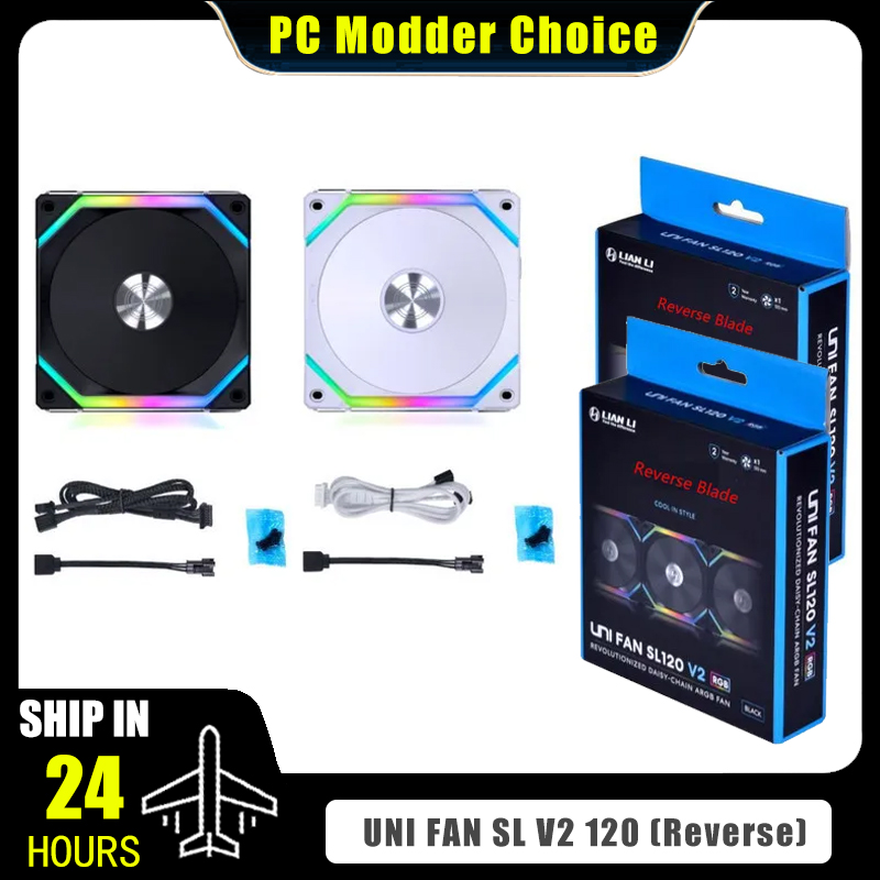 LIAN LI UNI FAN SL V2 SL120V2 リバースブレード 10% パフォーマンス向上バージョン RGBファン、シングルパック、ブラック/ホワイト