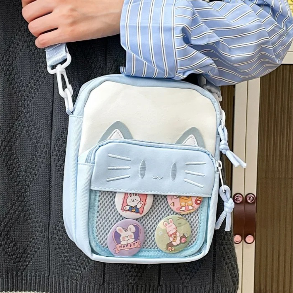 トレンド女性 Ita バッグかわいい漫画猫刺繍レディ通勤バッグ DIY バッジバッグカジュアル女性クロスボディバッグハンドバッグと財布