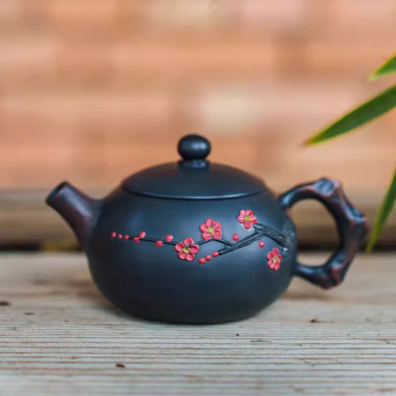 Jianshui 紫色の陶器ティーポット お茶作り用 家庭用セラミック シングルポット 中国のレトロスタイルの梅の花のティーポット Xishi ティープ