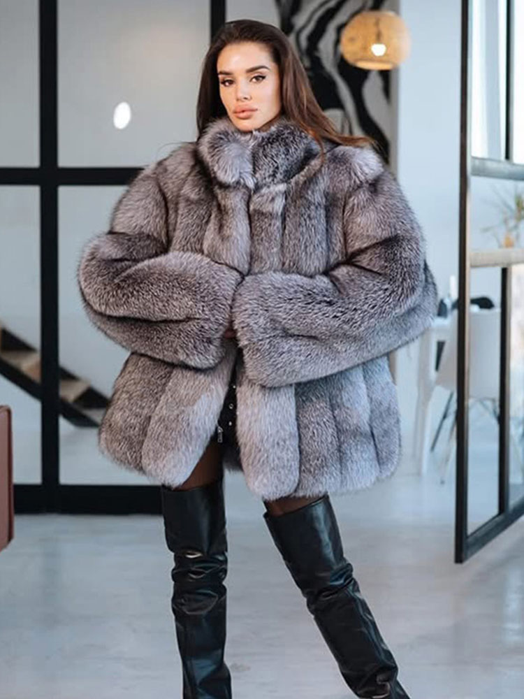 ZADORIN 新しい高級パッチワークストライプスタンドカラーフェイクファーコート女性服の冬の毛皮のようなジャケット毛皮のフェイクコート暖かい毛皮のトップ