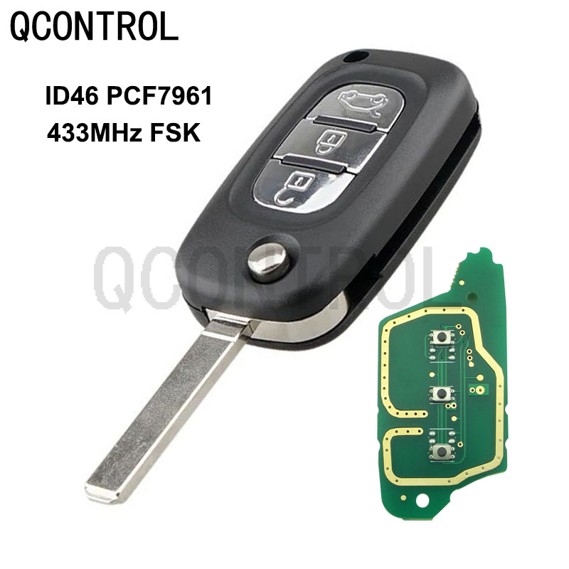 QCONTROL 3 ボタンリモート車のキー Fob ルノーフルエンスメガーヌ III オートアクセサリー交換 433MHz PCF7961A チップ Filp