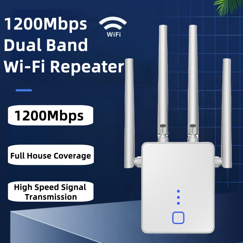 1200Mbps WiFiリピーター 2.4G/5GHzワイヤレスデュアルバンドWi-Fi信号エクステンダーアンプルーター長距離ブースター高速バンド