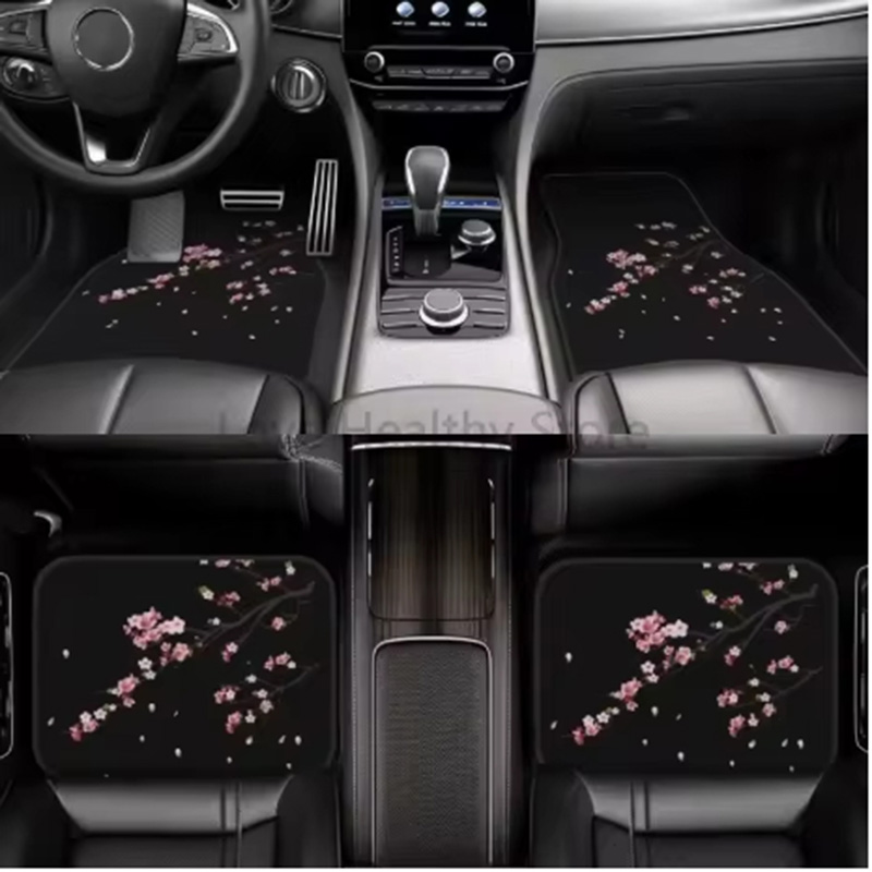 日本の桜のフロアマット 4 枚の車のフロントとリアのフットマット ゴム裏地付き カーアクセサリー ユニバーサル