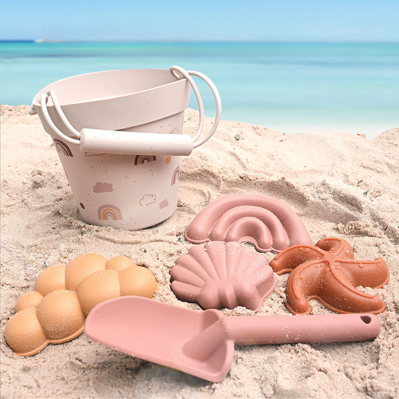 6 ピース/セット ビーチおもちゃ 環境に優しい BPA フリー食品グレードのシリコン - 子供のための楽しい夏の屋外おもちゃ バケツ付き