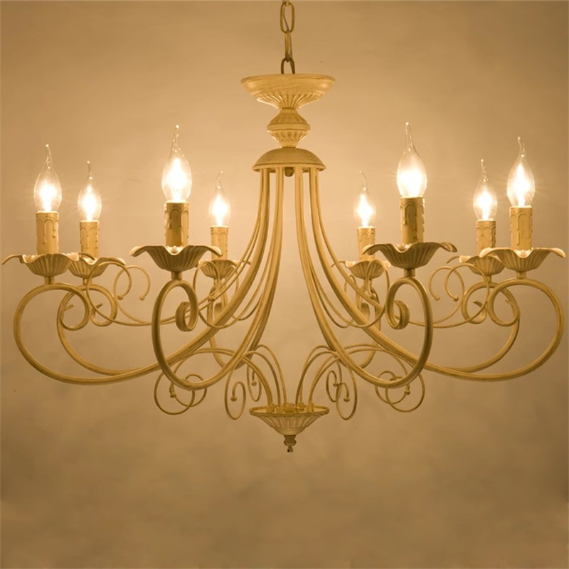 Classic Europe Wrought Iron Chandeliers E14 Candle Light Vintage Black Beige Metal Hanging Lamp For Living Room Bedroom Kitchen