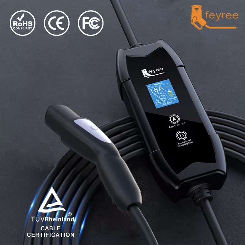 Feyree EV 充電器 ポータブル 3.5kW TS-NACS 充電器プラグ 1.8 ' LCD スクリーン 遅延スケジュール設定付き テスラ車用充電ステーション