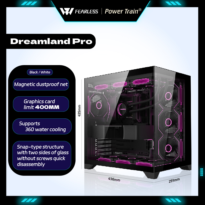 パワートレイン Dreamland PRO PC ゲーミングケース ATX MATX ITX シービュールーム 両面ガラスコンピュータケース 360 水冷ガビネテ