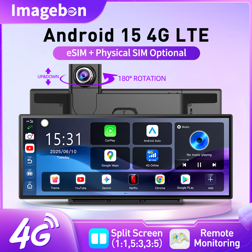 Imagebon M80 11.4インチ 4G Android 15 ダッシュカム ワイヤレス CarPlay Android Auto 8 コア GPS 分割画面パーキングモニター eSIM カーステレオ