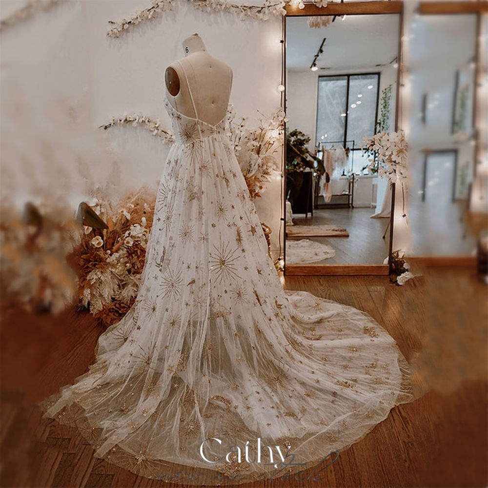 Cathy Princess Star Vestidos De Noche Perspective Embroid A-line Prom Gown Sexy Open Back Prom Dress 2023 Ivory فساتين السهرة