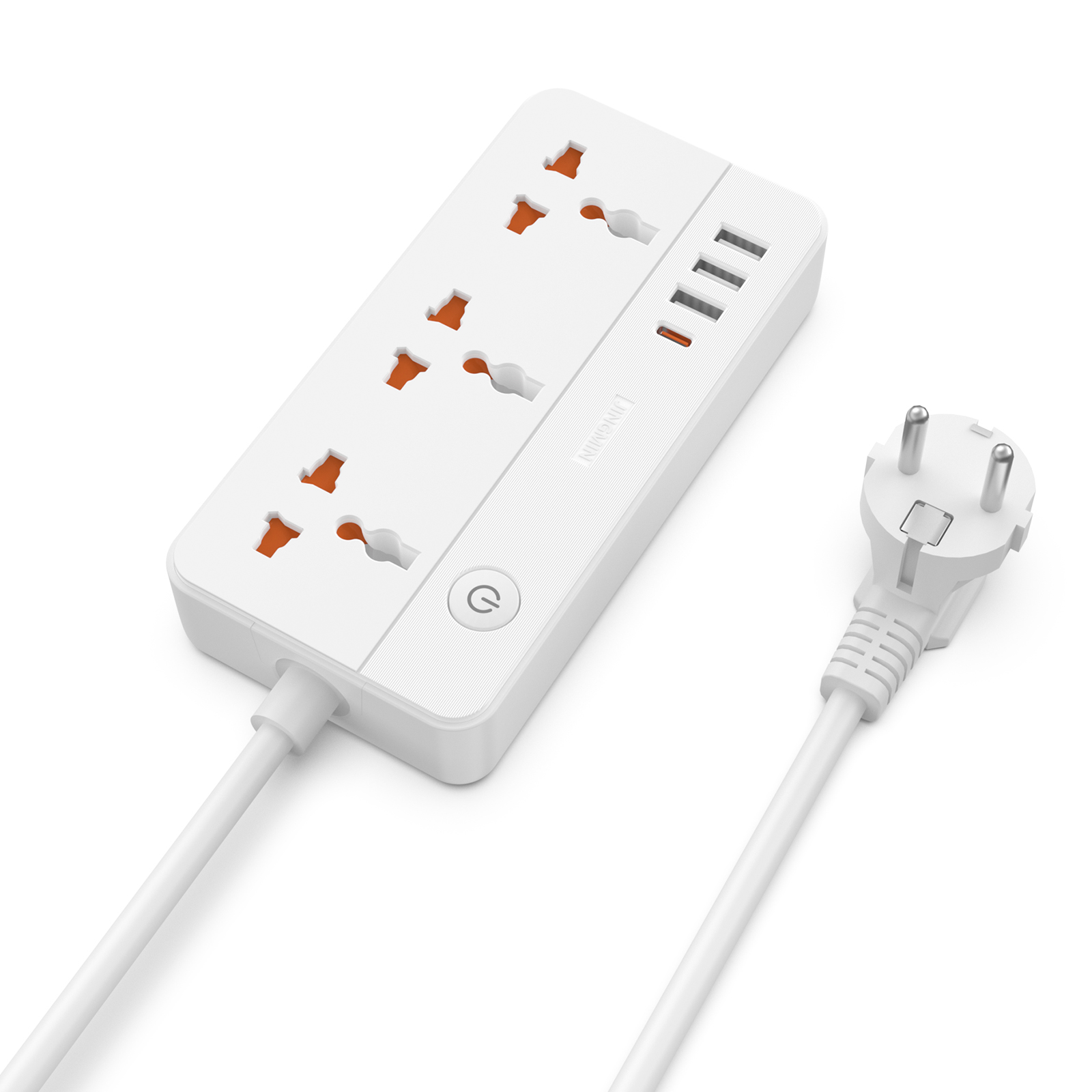 ユニバーサルマルチ電源ストリップ EU プラグ 2M 銅ケーブル付き 4 AC コンセント 2 USB 1 タイプ C ポート PD 20W 急速充電コンセント