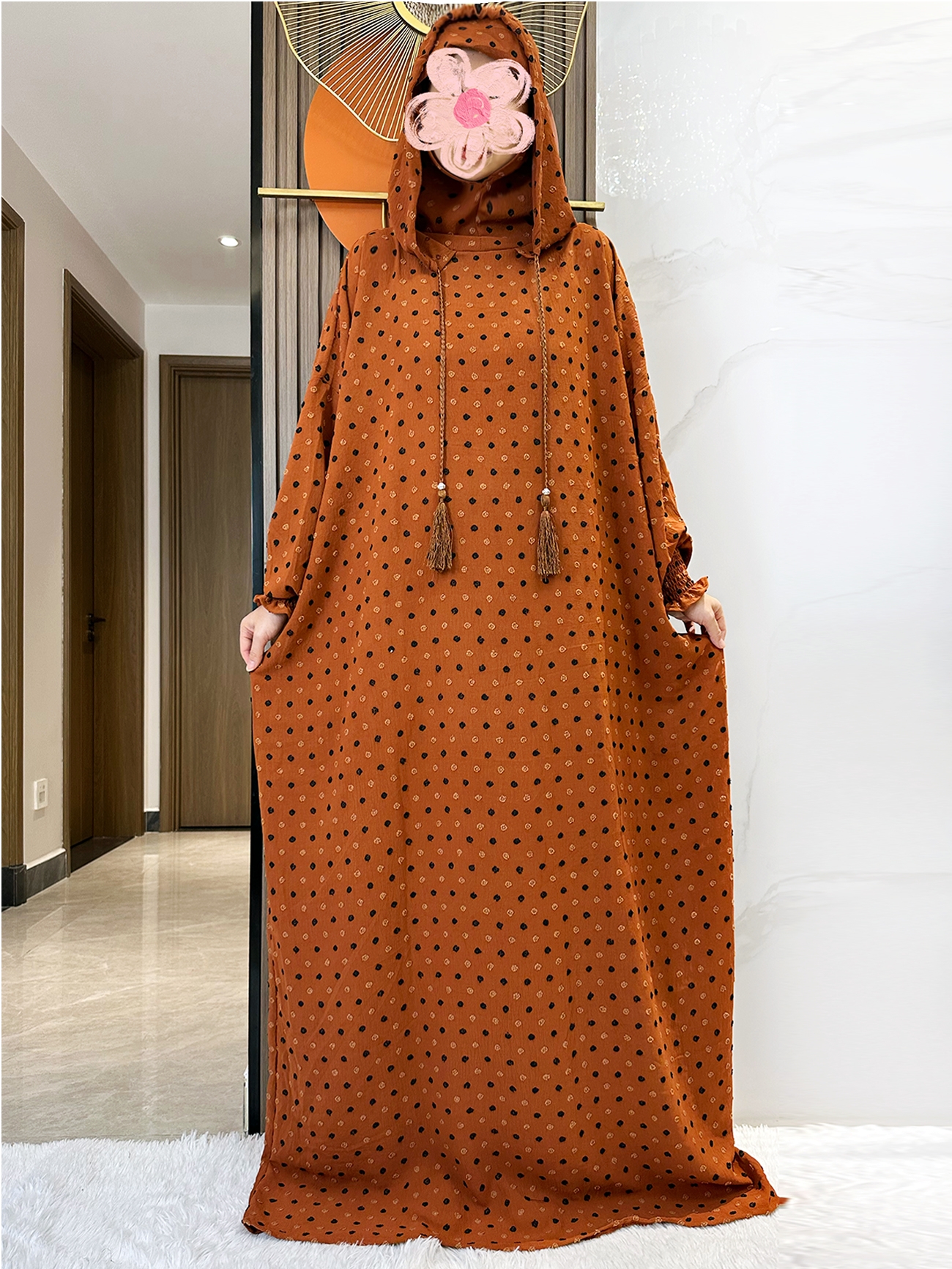 最新ラマダンソフト綿祈りアバヤ二重帽子ドバイトルコイスラム祈りの服生地ドレスイスラム女性ドレスカフタン
