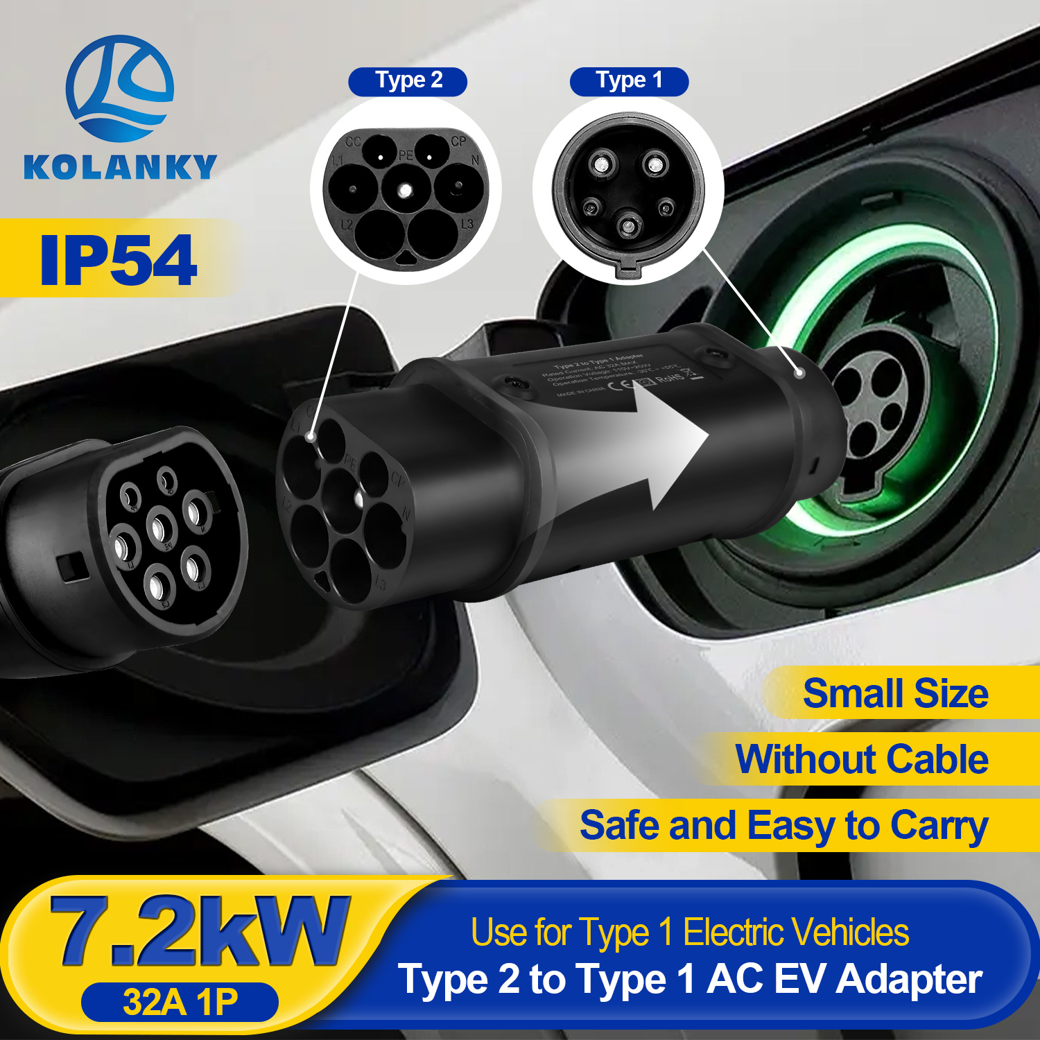 Kolanky Type2 に Type1 EV 充電器アダプタコンバータ IEC 62196 16A 32A J1772 電気自動車充電コネクタ