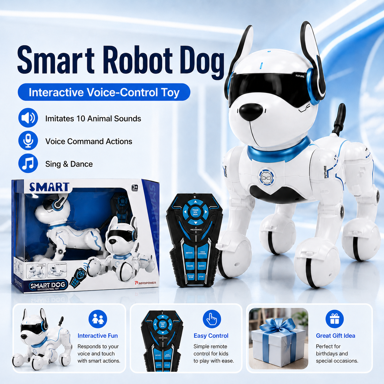インテリジェント AI RC ロボット犬のおもちゃ 音声コマンド付き 動物の鳴き声で歌って踊ります 子供用ギフト用