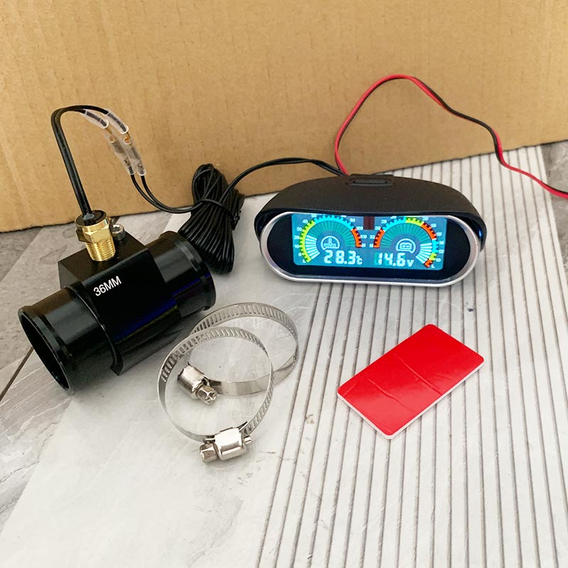12V/24V 2 in 1 LCD ゲージ 車のトラック用 水温と電圧計 1/8 NPT 温度センサー付き 自動水温計