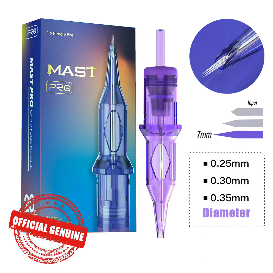 MAST プロ タトゥーニードル カートリッジ ラウンド ライナー 7mm テーパー 正確でシャープなインクの流れ タトゥーやアートメイク (PMU) 作業に最適