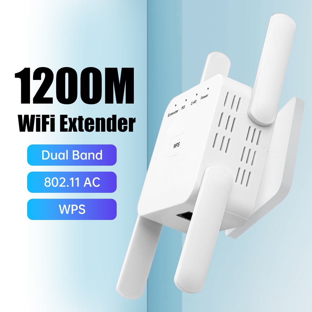 1200Mbps ワイヤレス WiFi リピーター デュアルバンド 2.4G/5GHz アンテナ 4 本付き Wi-Fi 信号増幅器 802.11AC Wlan WiFi Repetidor