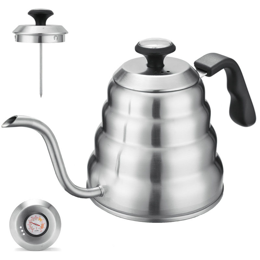 Coffee Kettle1L/1.2L ステンレス鋼を注ぐコーヒーポットケトルドリップケトル温度計付きホームオフィスカフェテラ用