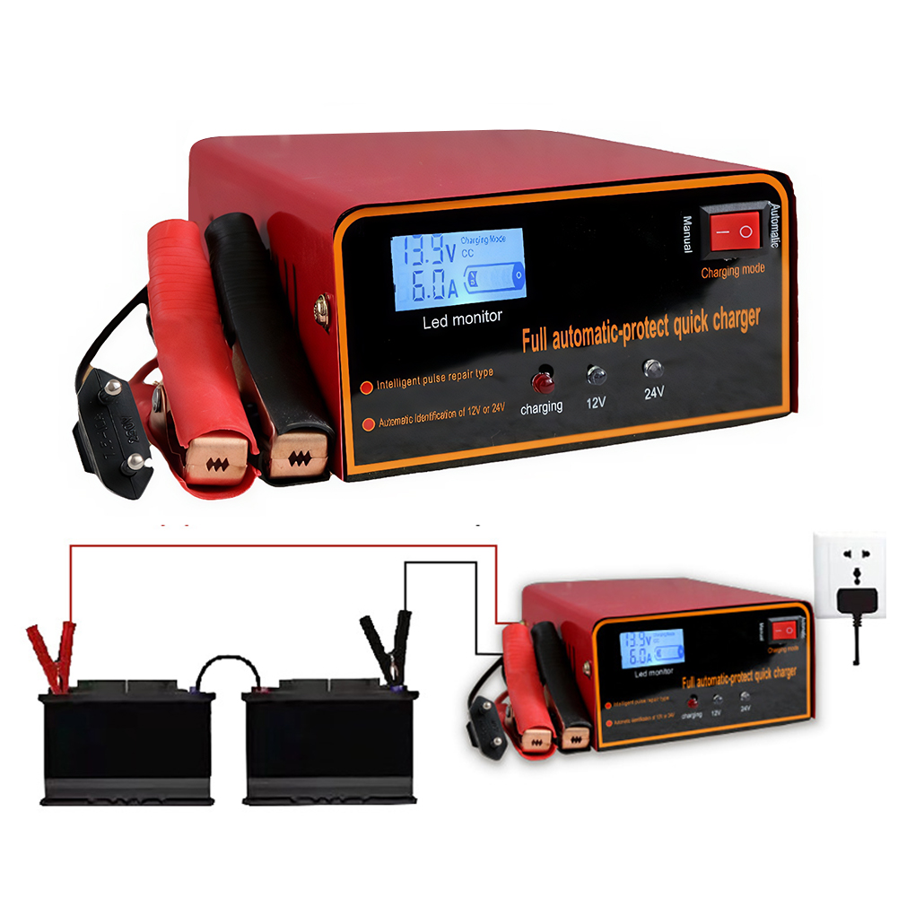 12v24v 急速充電車ジャンプスタータークリップ自動停止バッテリー充電器ポータブルトラック充電ツール車オートバイ用