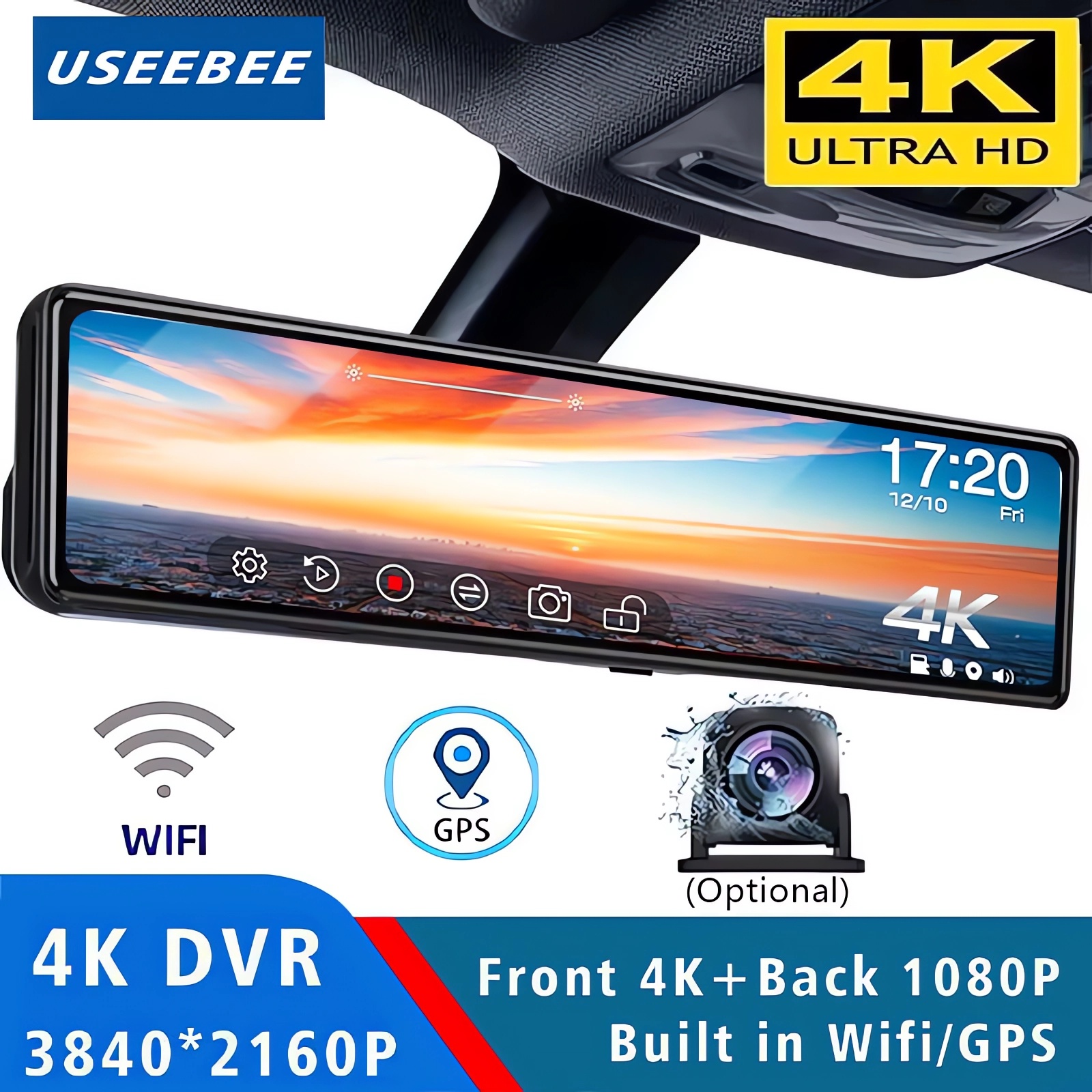 11.26インチ UHD 4K 2160P 車 Dvr GPS WIFI ミラーダッシュカム デュアルレンズ ダッシュカム IPS スクリーンカメラ ドライブレコーダー ストリーム バックミラー