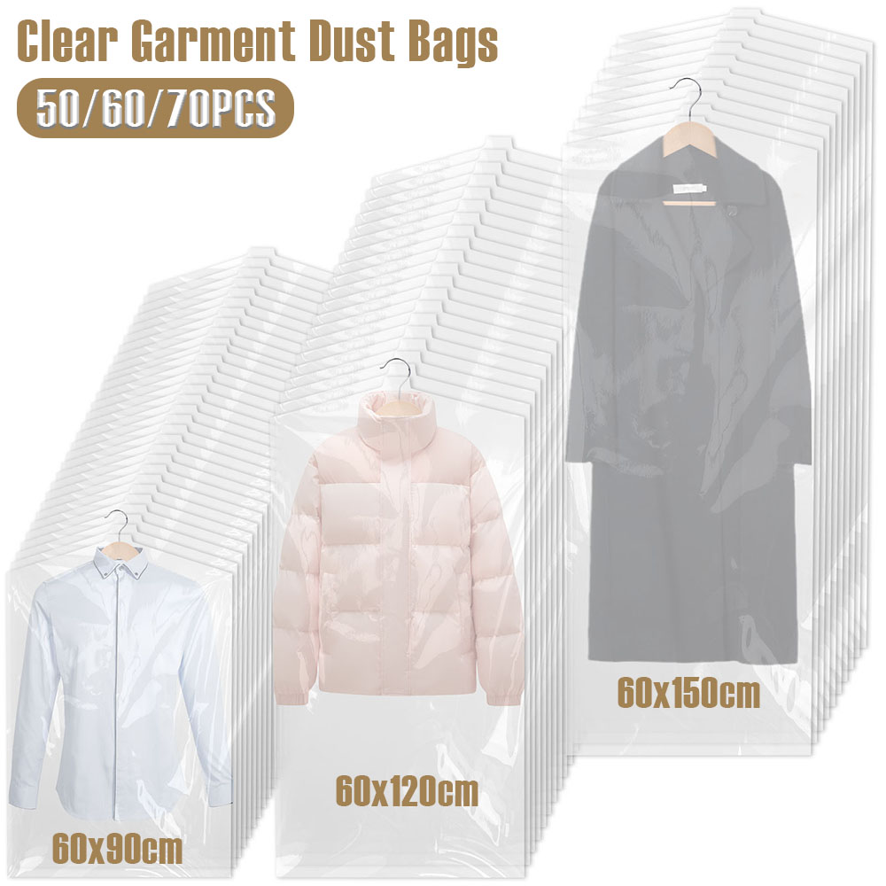 50/60/70 個の透明な衣服ダストバッグプラスチック服ぶら下げプロテクターバッグ防水ドライクリーニングバッグドライクリーナー保管用
