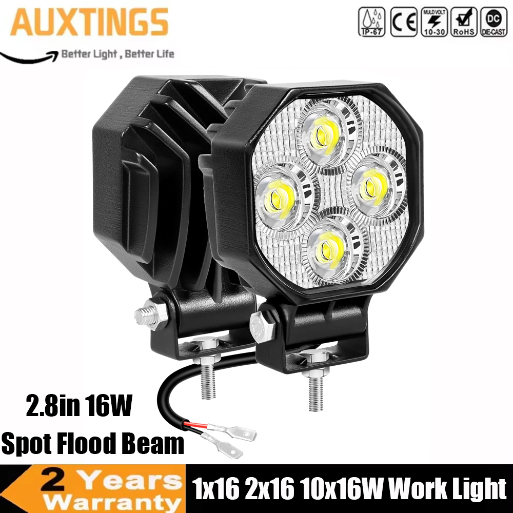 2.8インチ 1x16W 2x16W 10x16W ホワイトキューブ LED ポッドライト スポットフラッドビーム作業灯、UTV、ATV、SUV、オートバイ用オフロードドライビングランプ