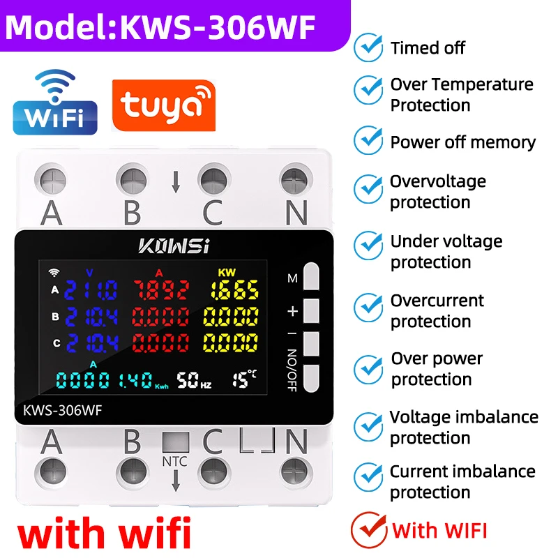 WIFI 電力計 三相 4 線ガイド レール メーター 電圧 電流 エネルギー メーター デジタル電力量計 APP リモコン