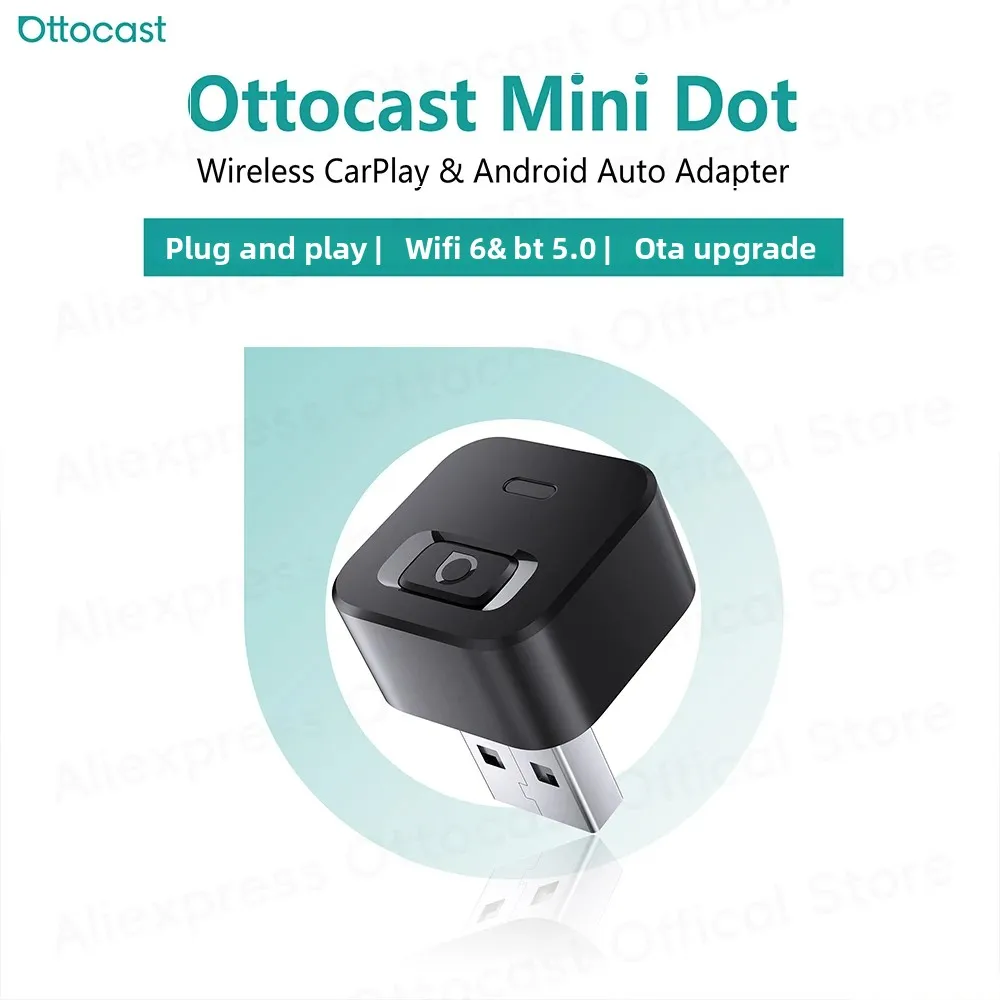 OTTOCAST ミニドットキューブワイヤレス CarPlay Android 自動アダプタ 2 で 1 USB AI カーアクセサリー Totoya VW ベンツシボレーヒュンダイ用