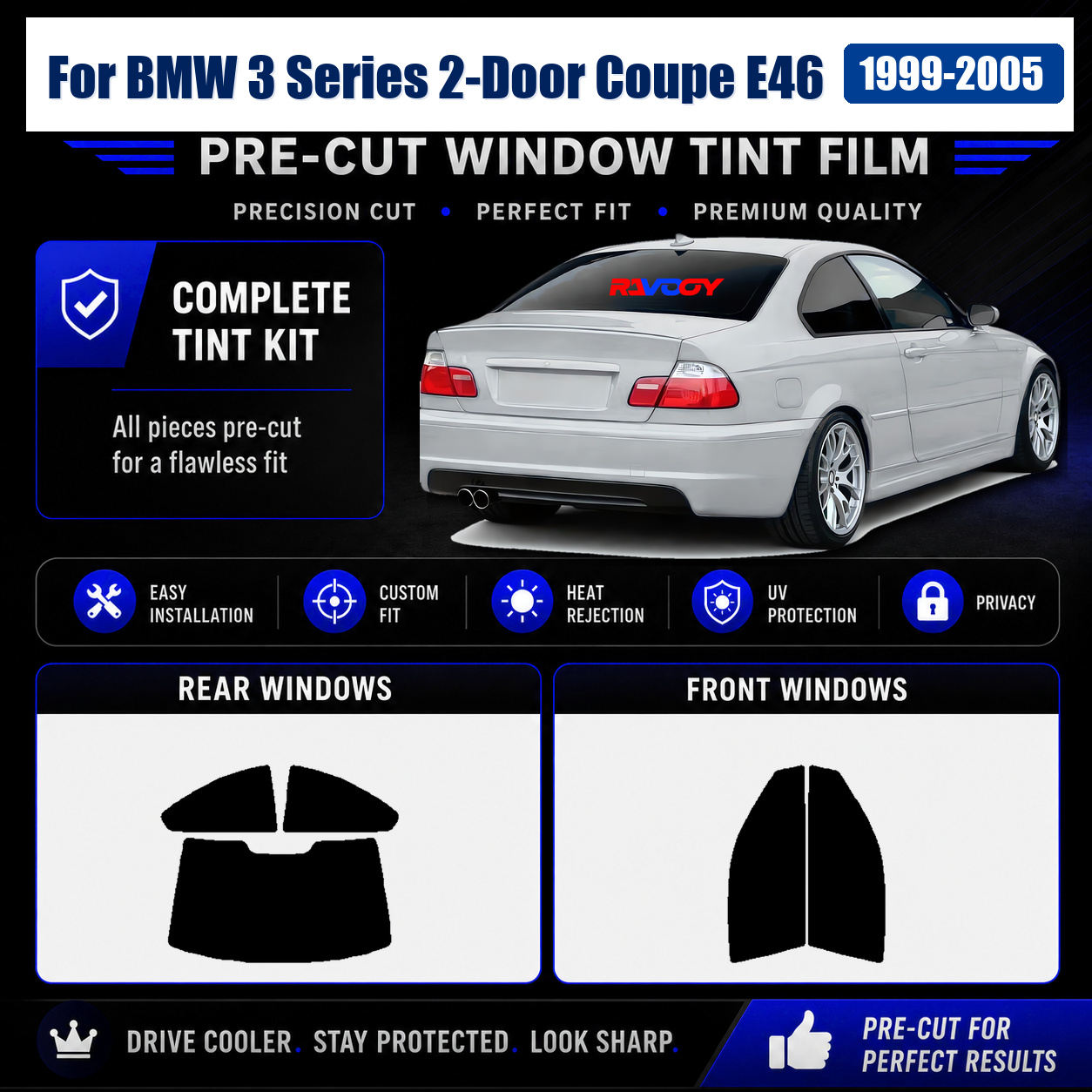 BMW 3 シリーズ 2 ドアクーペ E46 1999-2005 プレカットフロント用