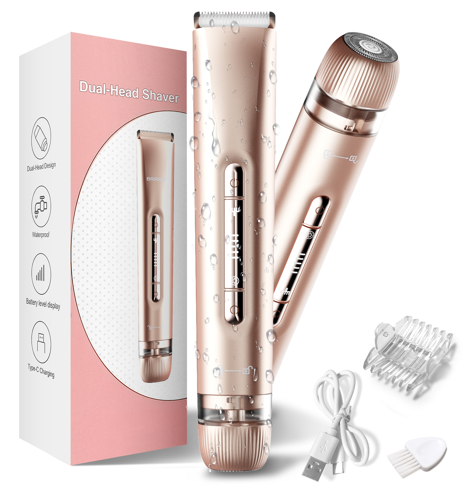 女性用ビキニトリマー - 女性用2 in 1電気カミソリ - デュアルヘッド電気シェーバー - IPX7防水ウェット