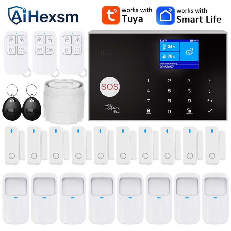 家庭用警報システム WIFI GSM セキュリティ警報ホスト ドアギャップ付き盗難防止 PIR モーションセンサー Tuya スマートアプリ制御作業 Alexa