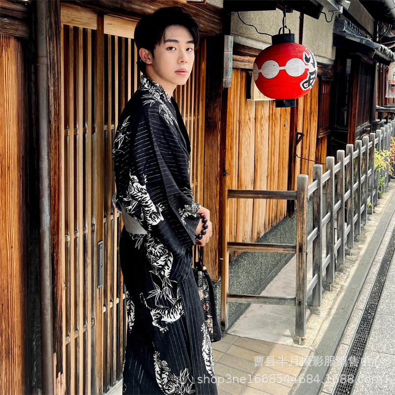 浴衣男性高品質日本スタイルの伝統的なパジャマホームサムライ着物アジアン服ホームウェアローブ帯ロング着物浴衣