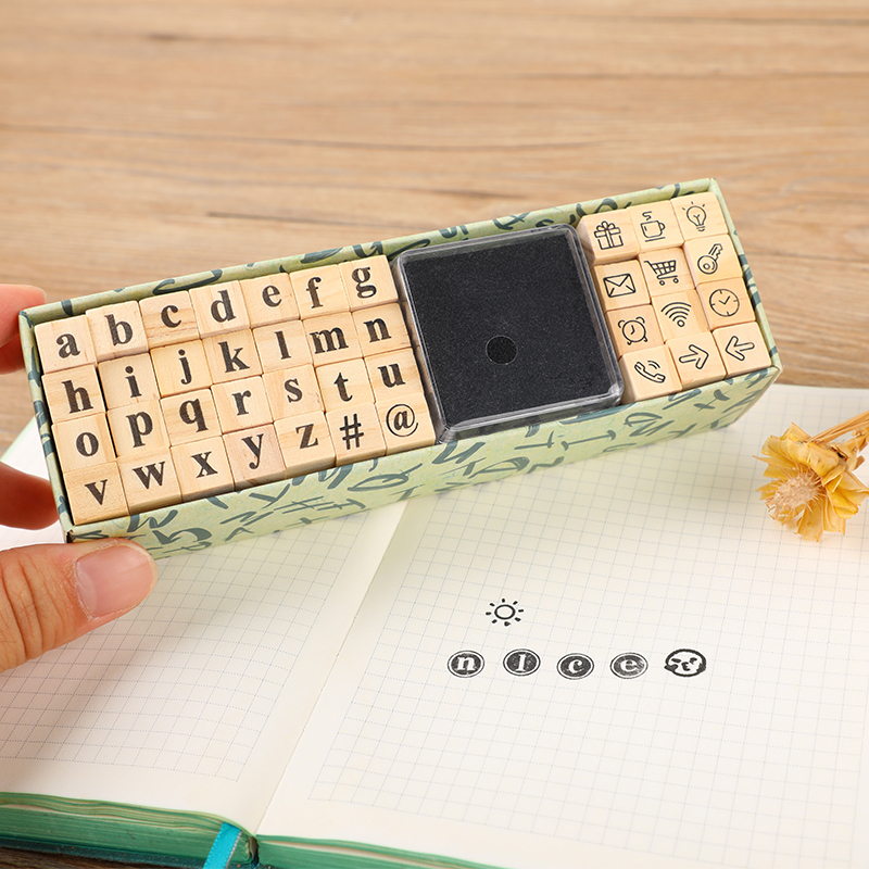 Yoofun 40個/セット クリエイティブキャラクター木製スタンプセット 日本語文字木製シールスタンプ ジャーナリング スクラップブッキング用標準スタンプ
