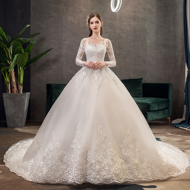 Fasthion エレガントな高級アップリケレース Pluse サイズのウェディングドレスフルスリーブロングトレイン花嫁ドレス Vestidos De Noiva