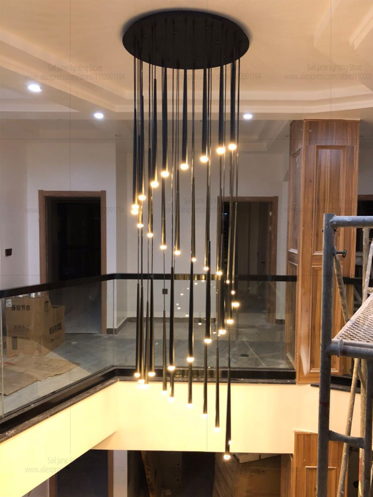 モダンシャンデリアデザイナー円錐形ランプ屋内照明天井高層回転ペンダントライトヴィラ階段シャンデリア