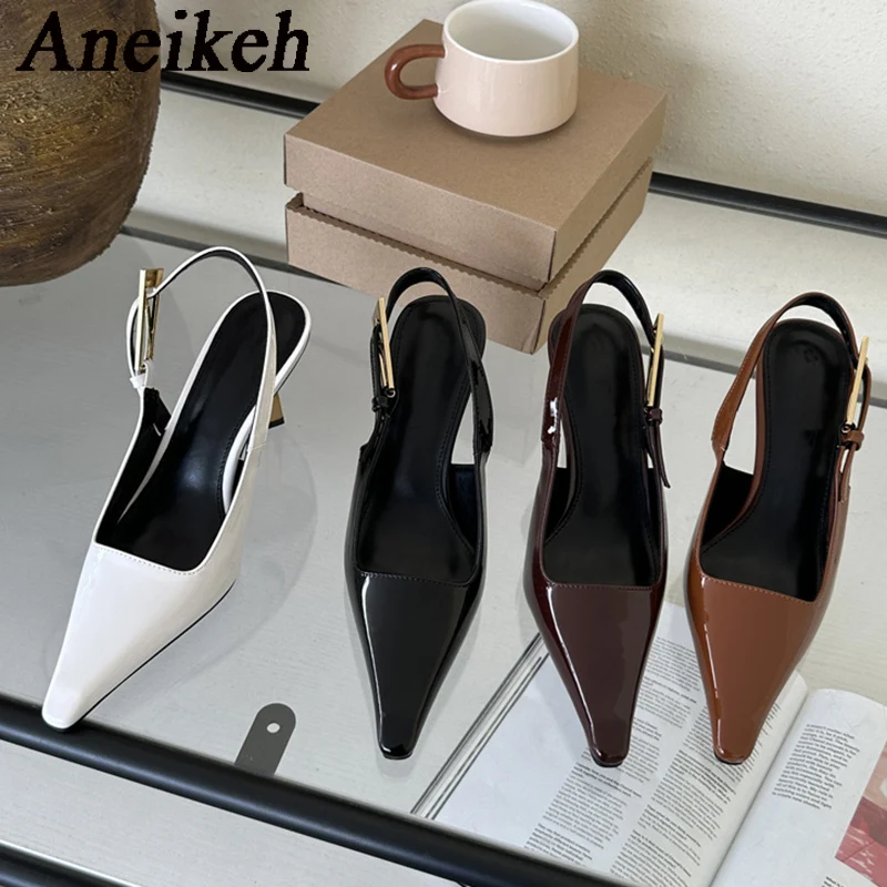 Aneikeh 2025 夏の新バンド女性パンプス靴ファッション浅いスリップオンスリングバックサンダル薄型ハイヒールドレスセクシーなパンプス靴