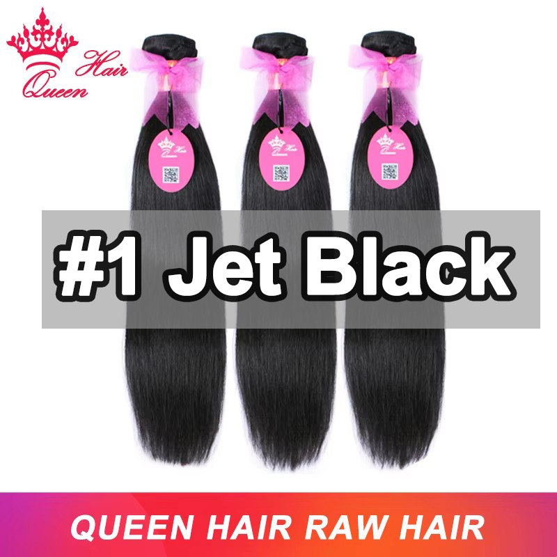 #1 Jet Black Color Queen Hair Official Bundle 100% Human Hair Unprocessed Raw Hair Bundles Weave Extension Straight / Body Wave