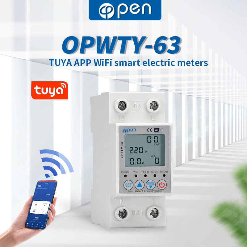 63A TUYA アプリ WiFi スマート回路漏電過不足電圧プロテクターリレーデバイススイッチブレーカーエネルギー電力 kWh メーター