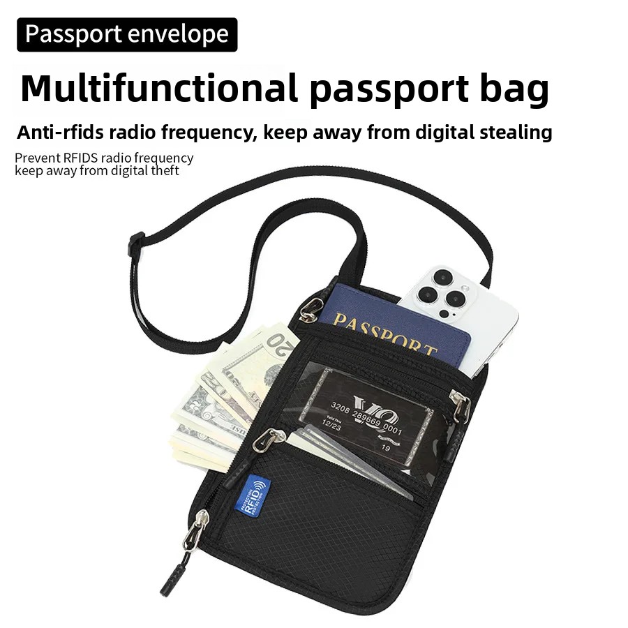 ネックストラップ 盗難防止 RFID ブロッキング パスポートウォレット トラベルドキュメント保護ケース 磁気シールド インターナショナルツアー
