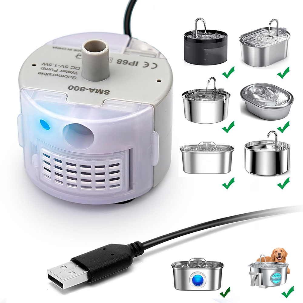 1pc ペット噴水用ウォーターポンプステンレス鋼給水器ウォーターポンプ SMA-800 超静音 USB (プラグなしのみウォーターポンプ)