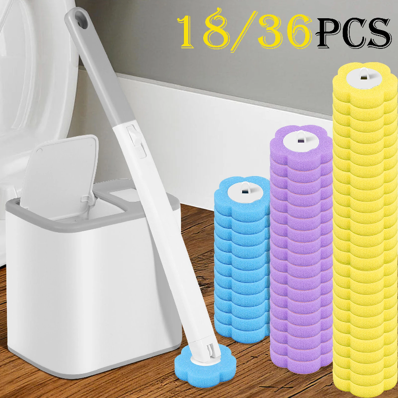 18/36 個トイレブラシ使い捨て交換ヘッドキットアップグレードロングハンドル浴室クリーニングブラシ家庭用トイレアクセサリー