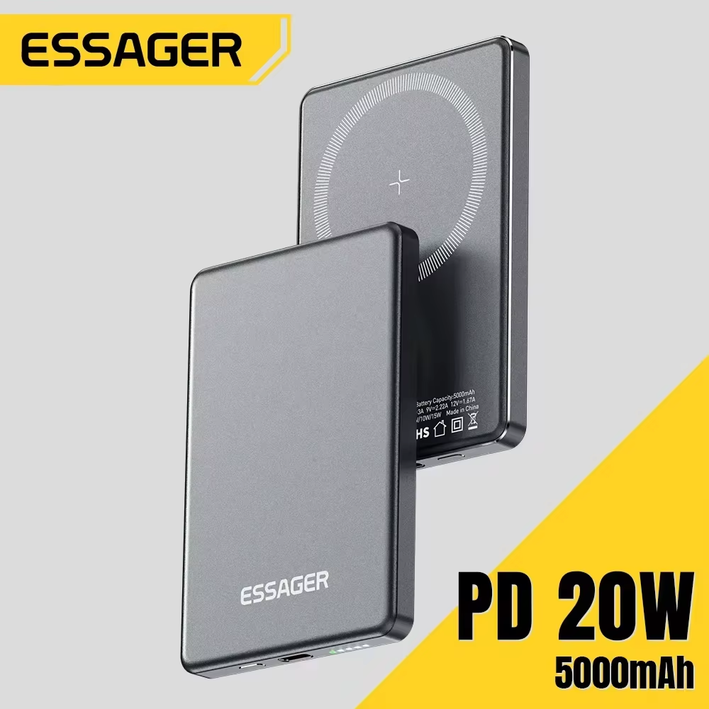 Essager 薄型ワイヤレス電源銀行磁気 20 ワット 5000 mah ポータブル高速充電外部バッテリー Magsafe 用 iPhone 17 16 15 14