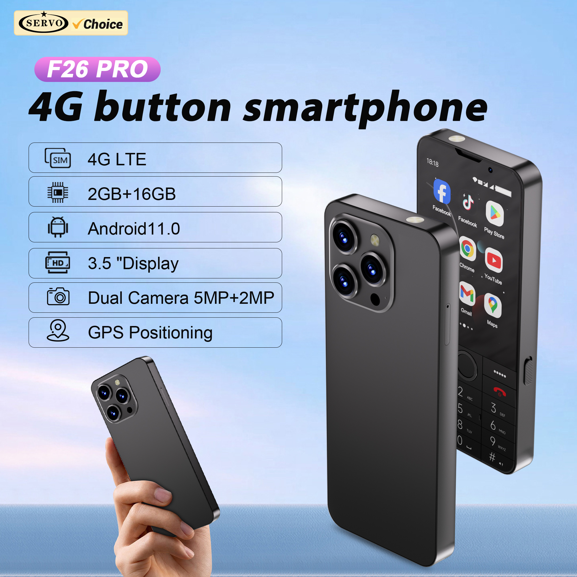 サーボ F26 プロ 4 グラム LTE ボタンスマートフォンアンドロイド 2 ギガバイト 16 ギガバイトプレイストアトーチ WiFi ホットスポットタッチスクリーンスマートフォンデュアル SIM スタンバイ