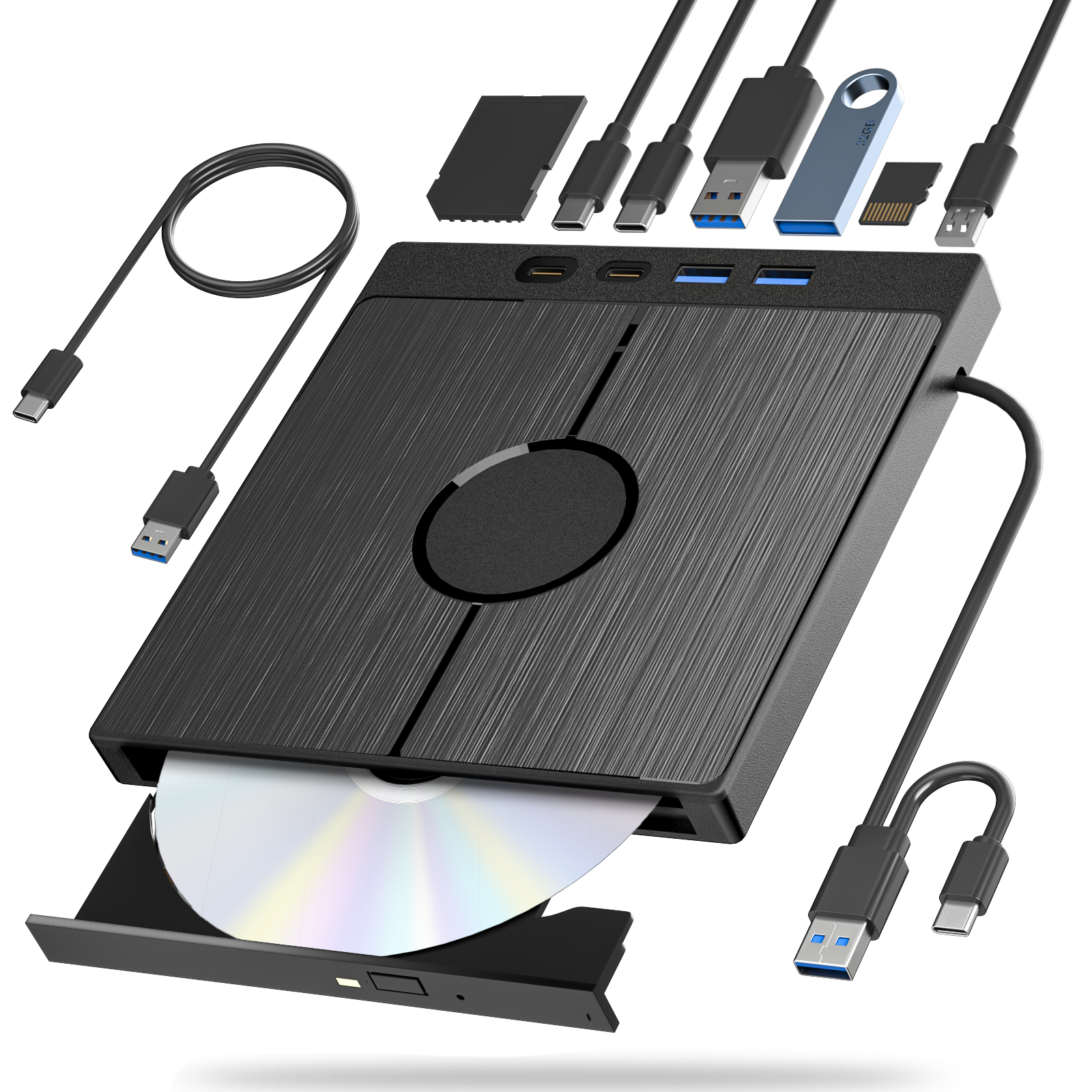 7 in 1 外部ブルーレイドライブ ポータブルブルーレイプレーヤー CD DVD レコーダーバーナーサポート 100G ディスク R/W Windows Linux MacOS ラップトップ用